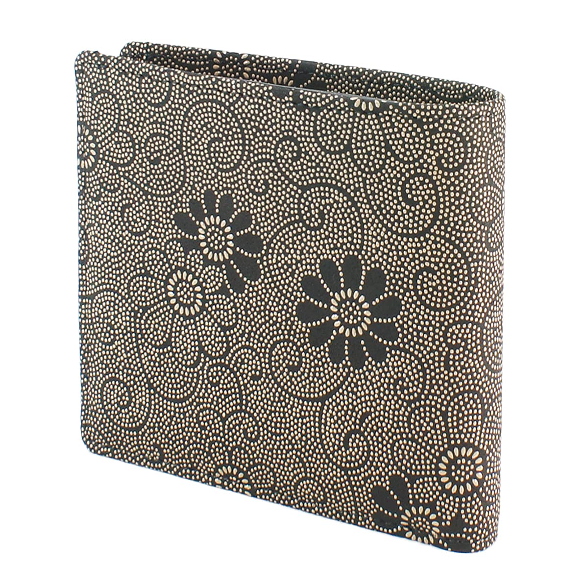 

[Inden-ya] Инден Двухскладной кошелек, Отделение для купюр F, Без монетницы, Оленья кожа, Черный с белым лаком, Рисунок хризантемы, 2009-11-005