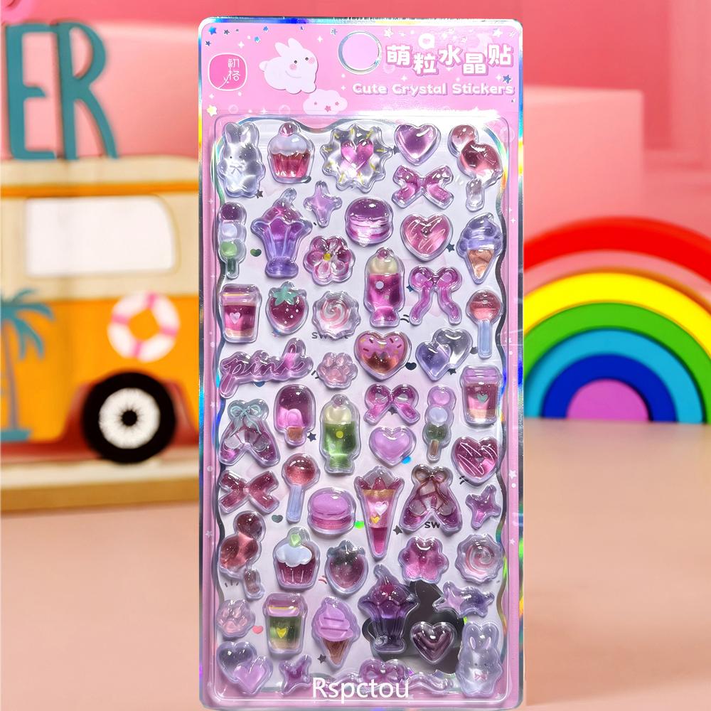 4pcs Kawaii Animals Dessert Cartoon Crystal Stickers Waterproof Decorative Phone Case Stationery Planner Cute 3D Sticker