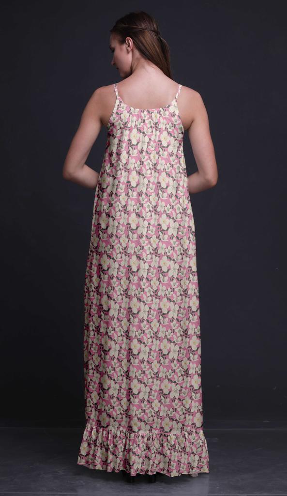 Bimba Light Pink4 Floral Leaves & Cardamine Nightgowns For Women Rayon Printed Spaghetti Strap Womens Nightwear Lingerie