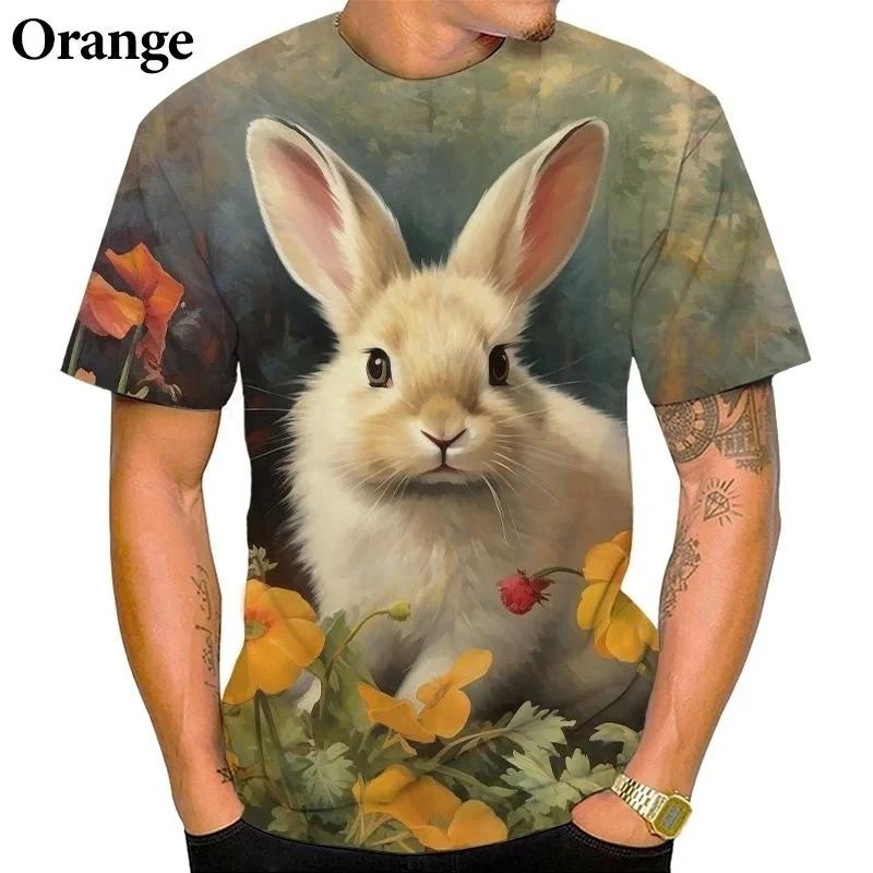 Sommer Niedliches Tier Kaninchen Muster 3D Gedrucktes T-Shirt Lässig und Lustig Street Persönlichkeit Rundhals Kurzärmelig Herren T-Shirts
