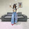 European and American red and white dragon pattern totem embroidery wide-leg jeans washed high-waisted straight loose floor pants men and women