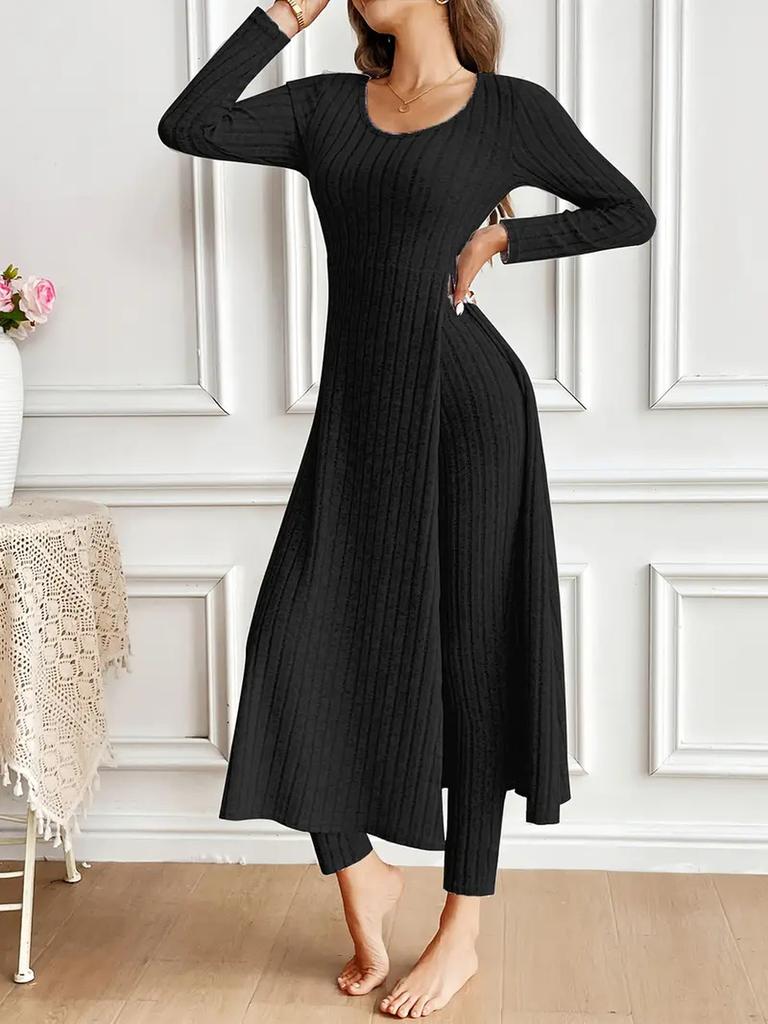 New Design Crew Neck Ruffled Long Sleeve Set 2 Pieces Spring Set