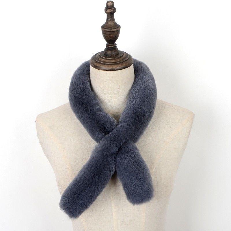New Imitation Rex Rabbit Fur Scarf Korean Version  Thin Strips  Versatile Fur Scarf Small Cross  Plush Long Narrow Collar Thickened for Women