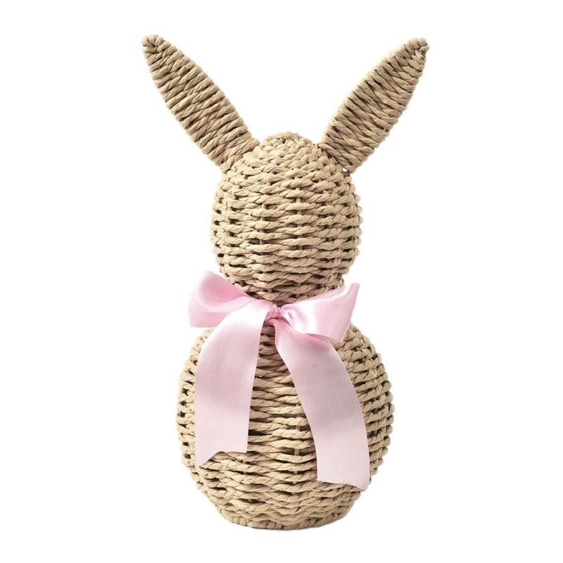 

Woven Faux Rattan Easter Bunnies Decors Figurine with Bowknot for Farmhouse Home Tiered Tray and Holiday Festives Ornament розовый