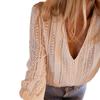 European and American Women's Casual V-Neck Solid Color Long-Sleeve Shirt