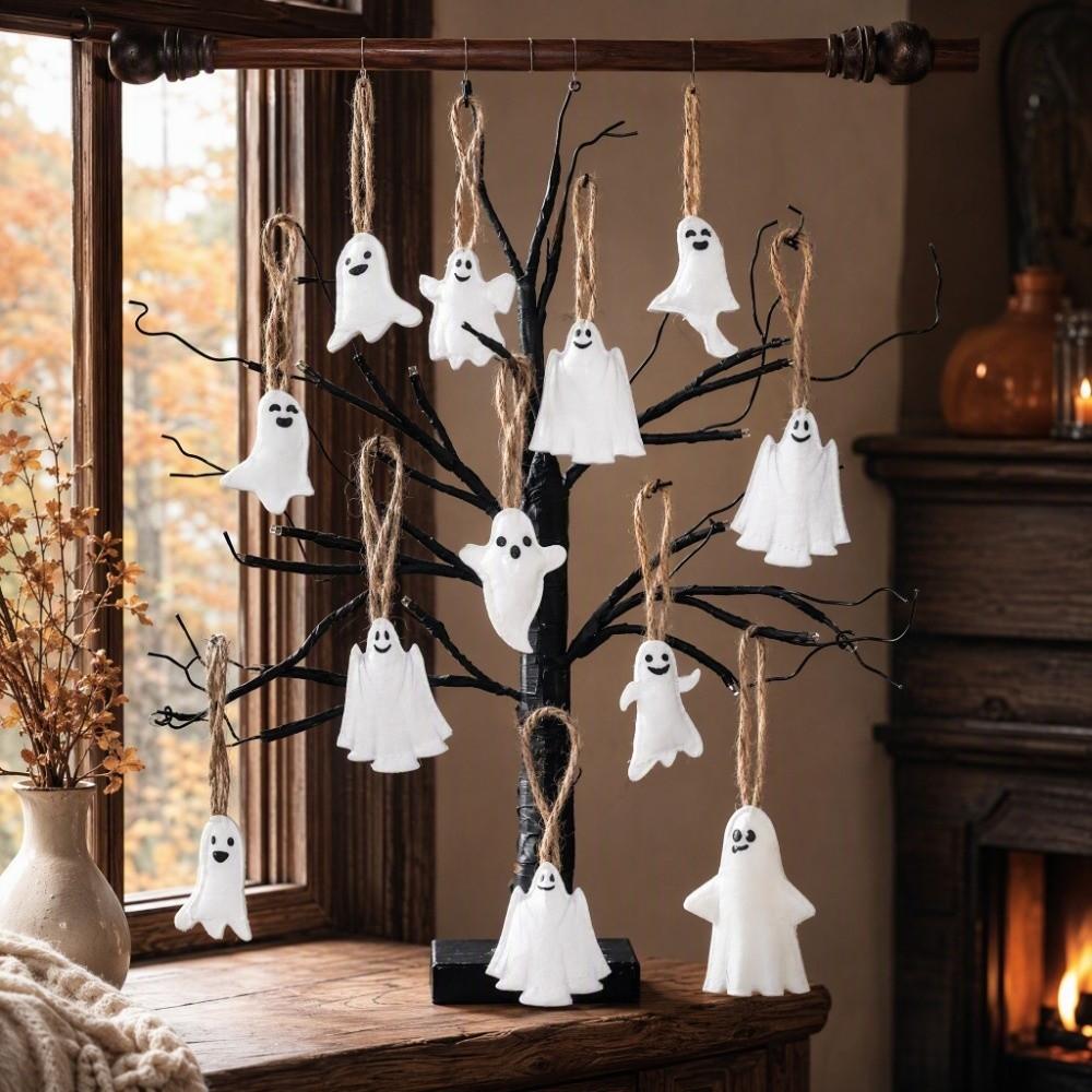 24PCS Hangable Halloween Ghost Hanging Decoration Ghost Felt Pendant Halloween Home Festival Decor