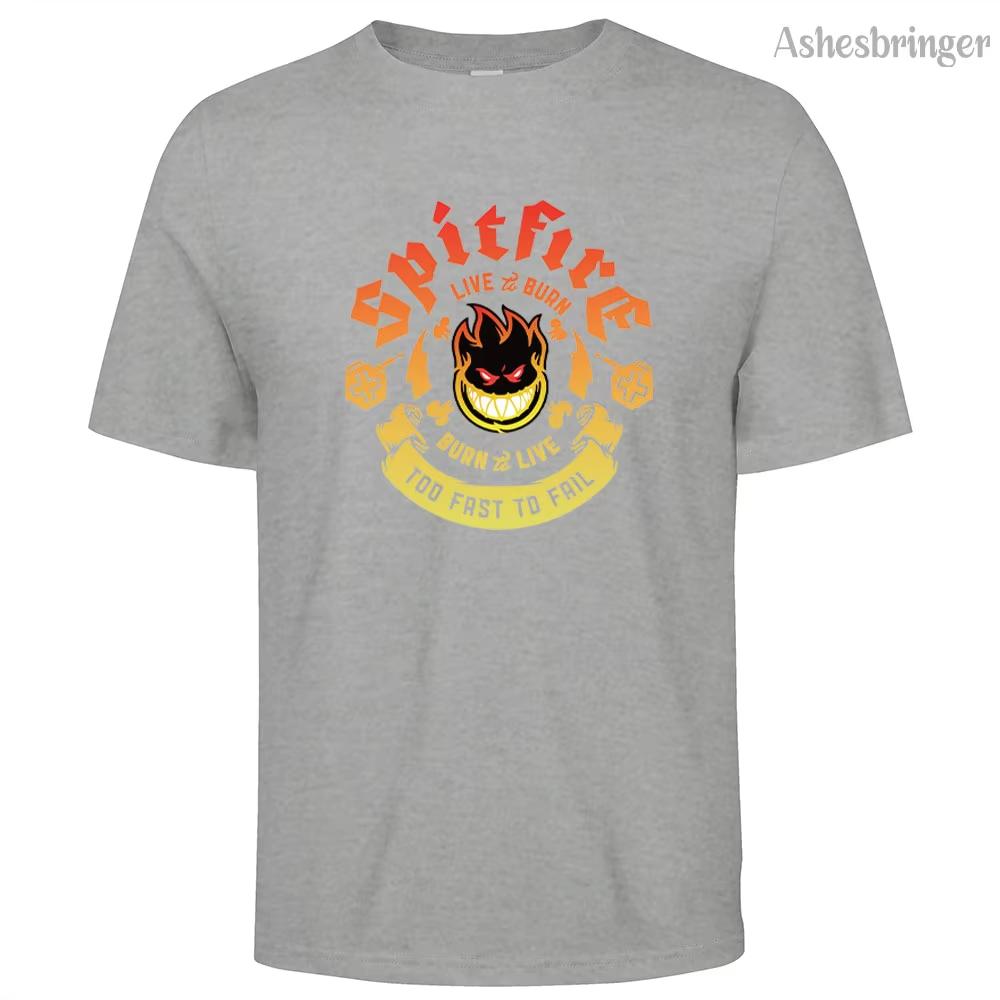 Men's Cotton Spitfire Graphic Print T-shirt Tees Casual Loose Round Neck Street Style Tops for Men and Women