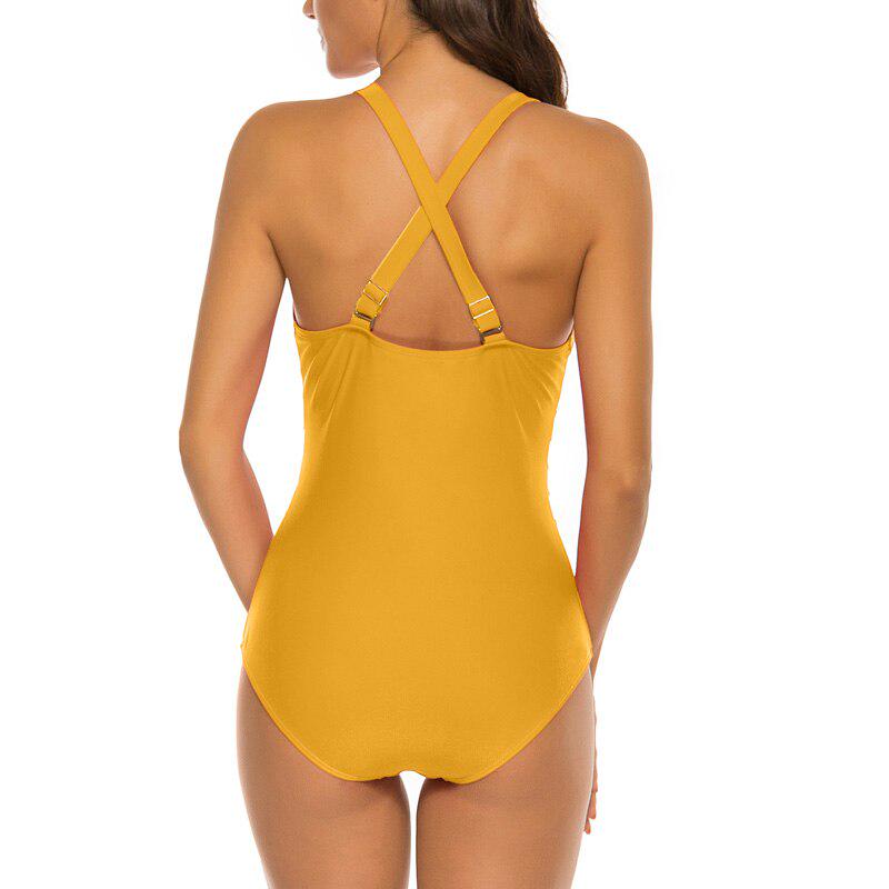 Sexy Swimwear Women One Piece Swimsuits Solid Mesh Bathing Suits Cross Back Beach Wear