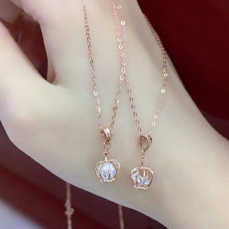 Purple Gold Inlaid Zircon Crown Pendant Light Luxury Plated Rose Gold Color Gold Necklace