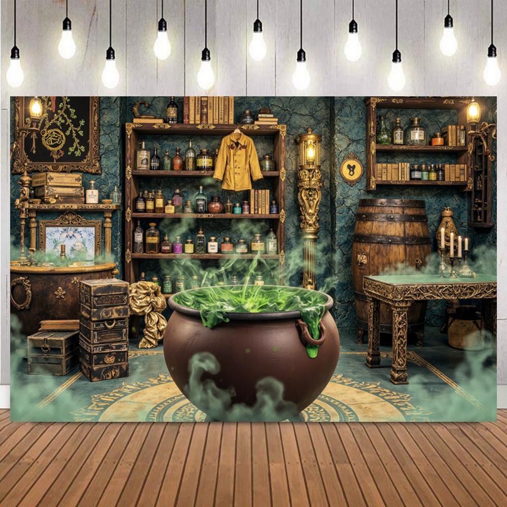 Halloween Theme Photography Background Full Moon Magic Potions Witch Kids Family Party Deco Banner Supplies Photo Backdrop5