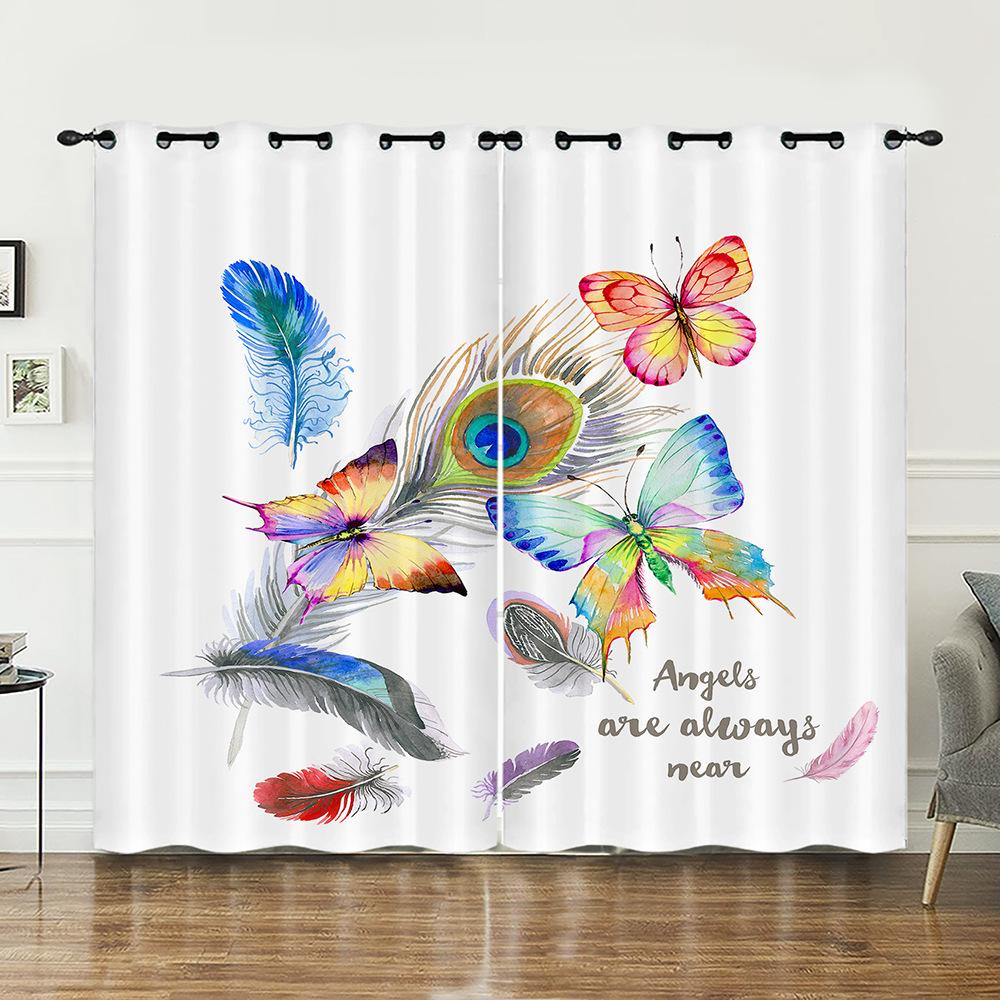 

Curtains Retro Gold Butterfly Animal Curtains Digital Printing Blackout Curtains No Punching 97cm*114cm*2