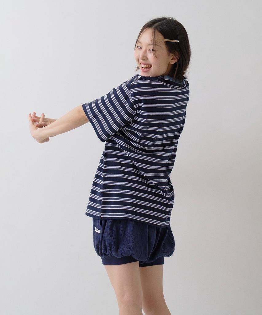 Sayu Striped Biscuit Short Sleeve T-Shirt Navy