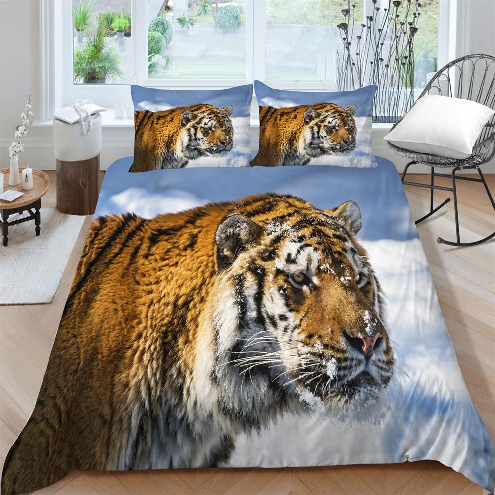 3D Bedding Set Tiger Print Quilt Cover Soft Breathable Comfortable Comforter Duvet Covers Pillowcase  Polyester
