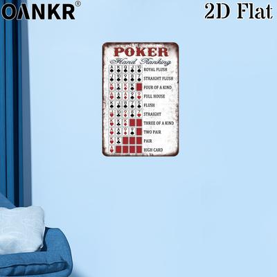 Vintage Game Poster Metal Tin Sign Poker Hand Ranking Chart Metal Signs for Club Gamer Room Art Decor Plaque Accessories