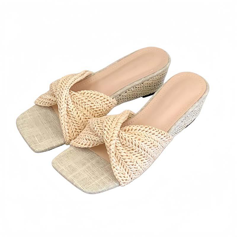 Woven Wedged One-Word Slippers Women'S Summer Wear Heightening Cool Slippers Bohemian Sandals