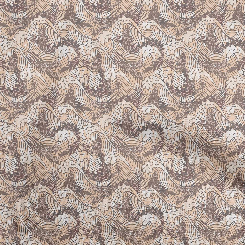 oneOone Cotton Flex Dusty Brown Fabric Asian Japanese Wave Sewing Craft Projects Fabric Prints By Yard 40 Inch