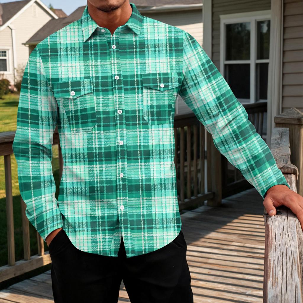 Men's Basic Long Sleeve Shirt with Two Pockets