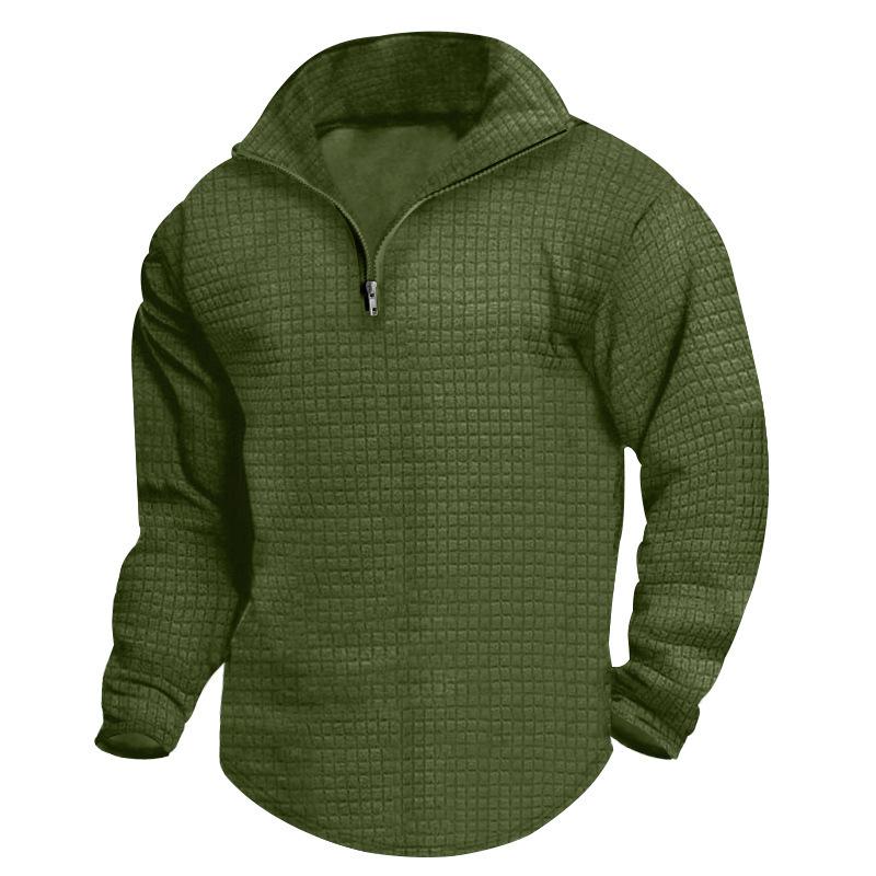 Half-zip long-sleeved checked sweatshirt for men Spring/autumn stand-collar sports top