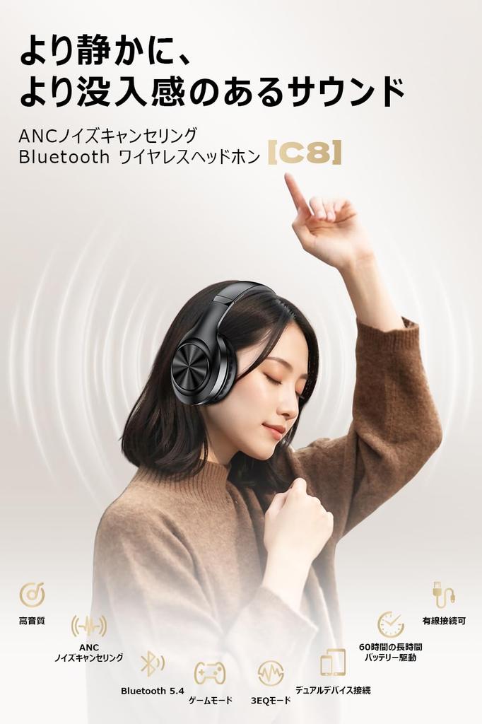 Reduction Focus On Bluetooth Wireless Headphones with ANC Noise Cancellation Up To 48 Hours Continuous Wired Wireless Dual Sound No Sound Leakage for