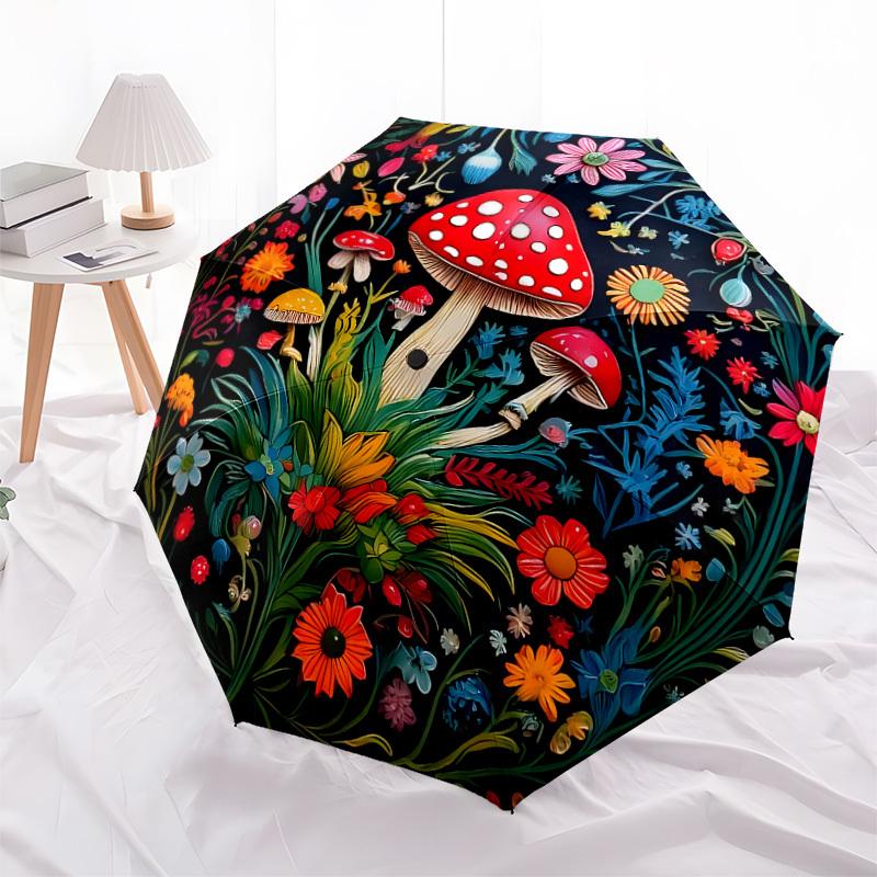 1pc Mushroom Garden Mandala Umbrella with Plastic Handle,Suitable for All Seasons Home Travel Outdoor UmbrellaDD1323
