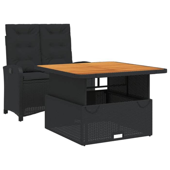 VidaXL Ensemble à Manger de Jardin avec Coussins 2pcs, Table de Terrasse, Meubles de Patio, Mobilier d'Extérieur, Noir 3277331