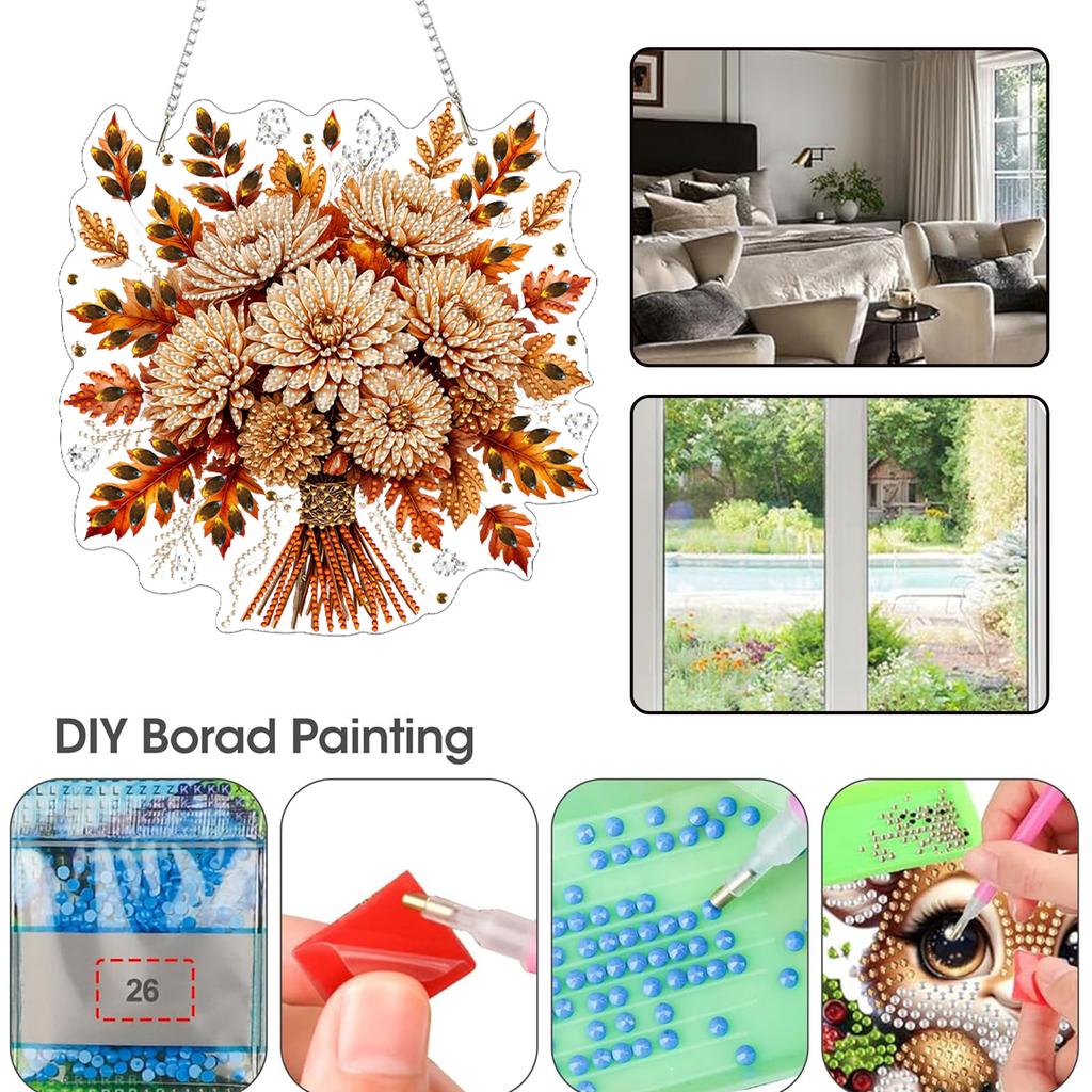 Diamond Painting DIY Pendant Kit 2D Autumn Single Side 9.65x9.45in PET Metal Hanging Chain Drill Tools Full Set
