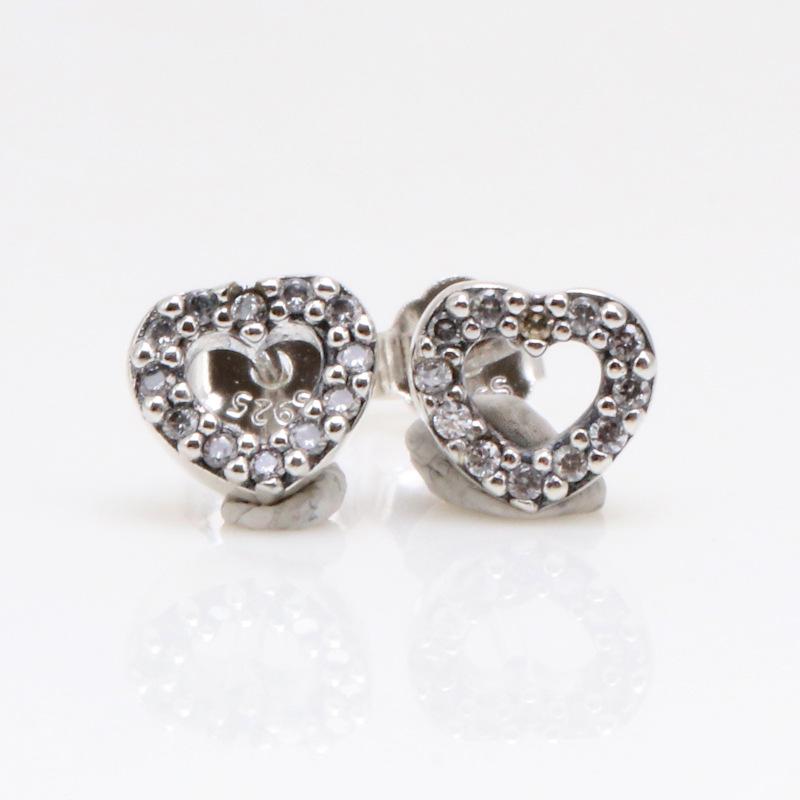 925 Sterling Silver Heart Shape Zircon Earrings - European American Fashion for Women White Copper серебряный