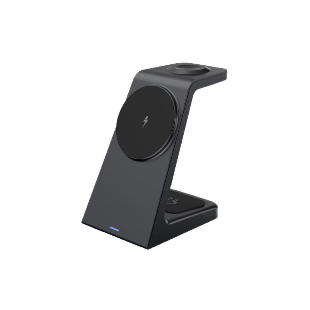 Magnetic 3-in-1 Wireless Charger Stand, 15W Fast Charging for Phone, Watch, and Earbuds.