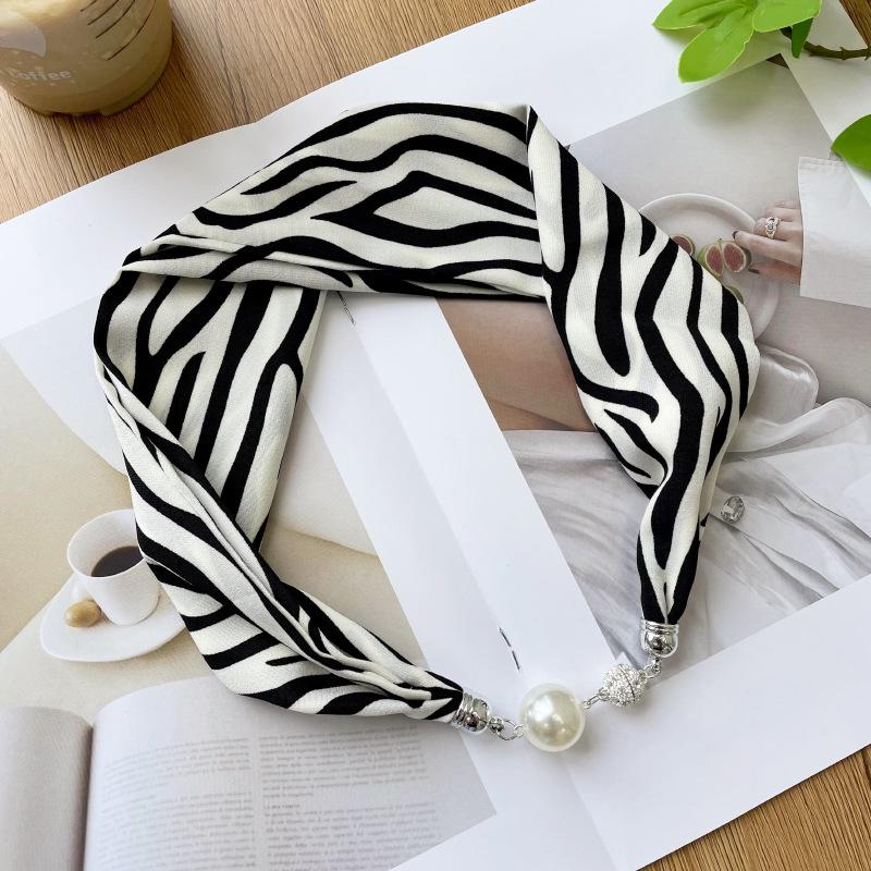 > New Magnetic Pearl Silk Scarf Necklace: Versatile High-End Neckerchief & Wrist Scarf