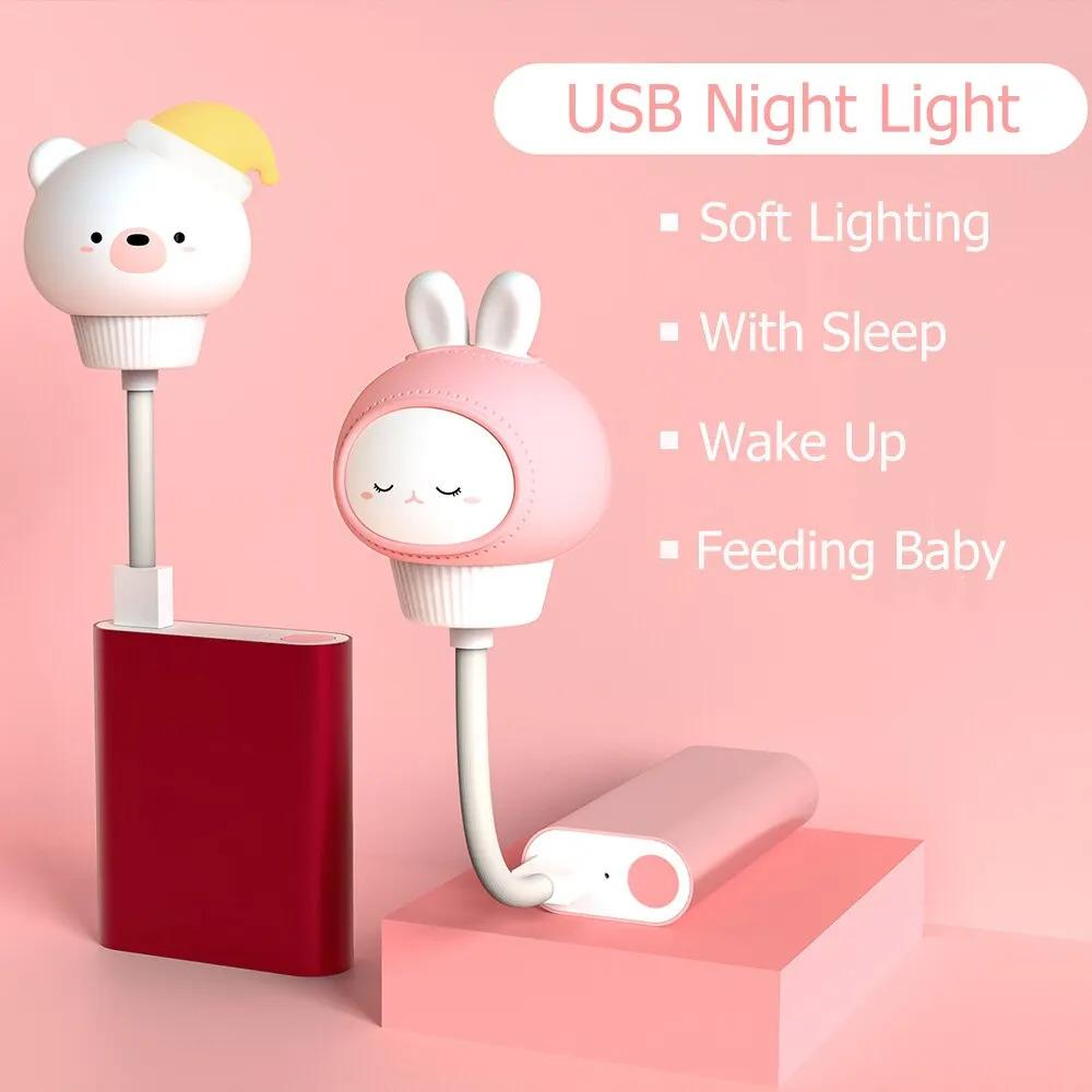 HPH LED USB Night Light Cartoon Cute  Night Lamp Babies Bedroom Decorative Feeding Light Bedside Tabe Lamp Xmas Gifts For Kids