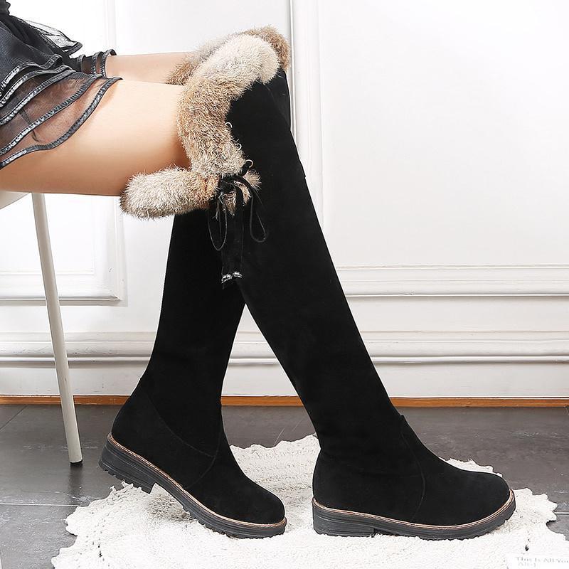Warm Snow Boots Women Winter Shoes Suede Knee High Boots Ladies Fashion Low Heels Warm Fur Plush Long Boots Female