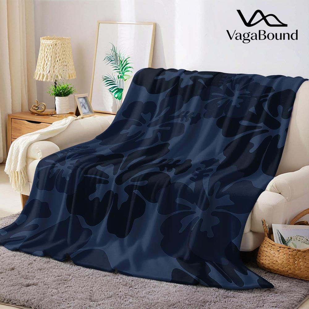 Navy Tone Floral Flannel Blanket Warm Soft Halloween Christmas Couch Warm Cozy Decorative Decor Gift for All Season