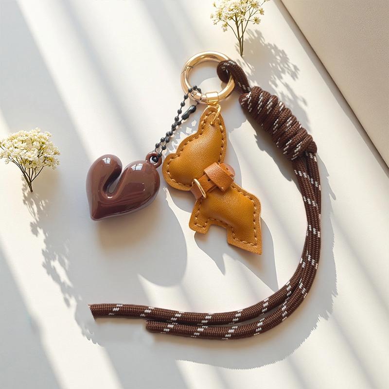Yogodlns New Leather French Bulldog Pendant Heart Braided Rope Pendant Personalized Bag Pendant Accessories