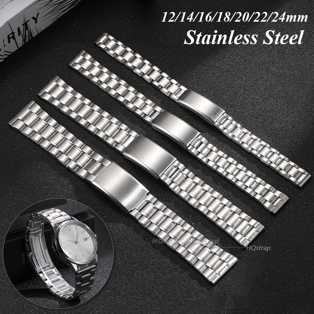 Stainless Steel Watch Band Bracelet 12mm 14mm 16mm 18mm 20mm 22mm 24mm Women Men Metal Wristband Replacement Strap Universal