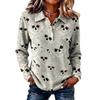 Women's Casual Long Sleeve Knit Top with Halloween Print and Turn-Down Collar