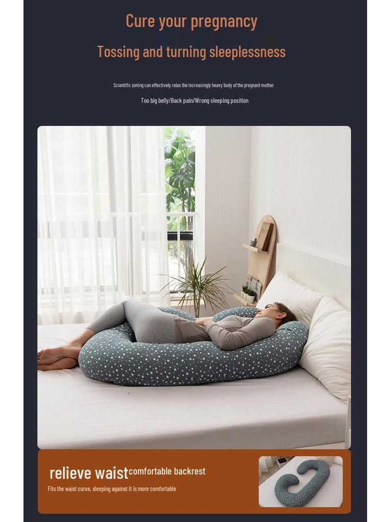 Neues Sternförmiges C-förmiges Schwangerschaftskissen: Reine Baumwolle, einfarbig, bietet Bauchstütze, Taillenschutz und Komfort beim Seitenschlafen.