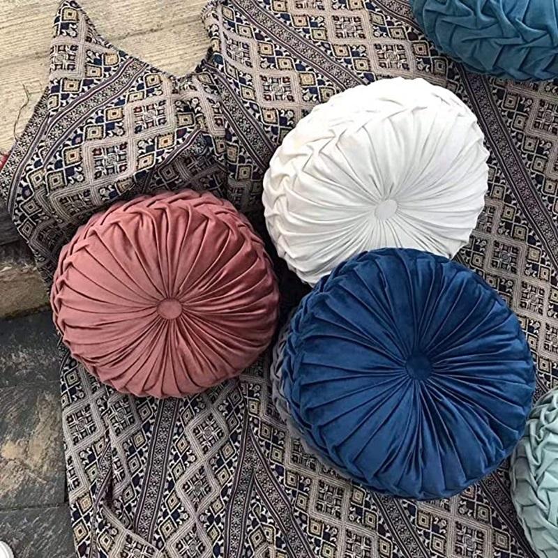 Craftsmanship Pleated Throw Pillow Home Decorative Round Pumpkin Velvet Cushion Floor Pillows for Living Room Chair Couch Sofa
