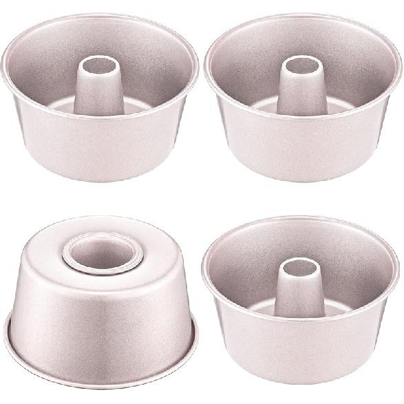Набор мини-форм CHEFMADE для ангельского бисквита, 3,5 дюйма, 4 шт., антипригарная форма-трубка для шифонового бисквита, для духовки и мультиварки (Шампанское золото) 3.5  Mini Angel Food 4Pcs
