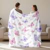 Purple Pink Butterfly Floral Art Throw Blanket - Vibrant Botanical Pattern Cozy Soft Accent for Bed Couch Dorm Holiday Gift