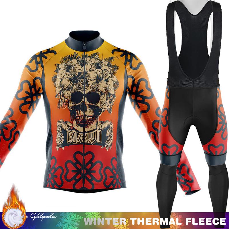 Men's Cycling Pants Fleece Jersey Skull Sets Long Sleeve Thermal Shirt Mens Clothes Clothing Winter Man Outfit Suit Termal Retro
