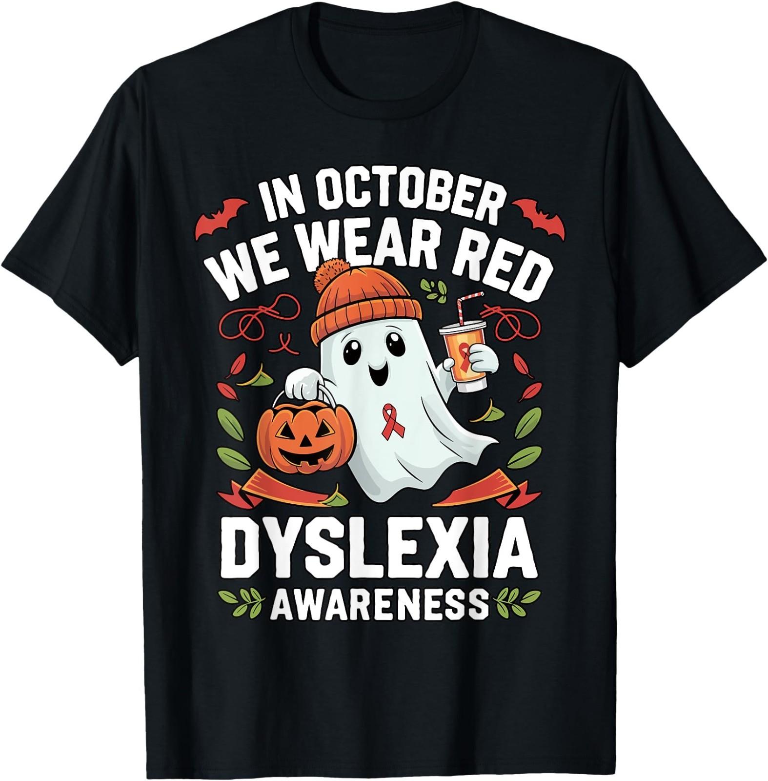 Awareness Ribbon October Wear Red Dyslexia Awareness Ghost T-Shirt 2XL