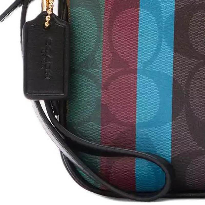Coach Nolita 15 Classic Presbyopic Print Zipper Canvas with Leather Mahjong Bag Underarm Bag Clutch Small Size Women's Brown with Rainbow Colors