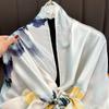 Ink and Wash Danqing High-grade Silk Scarf, Sunscreen Extended Printing Imitation Silk Scarf, Women's Long Silk Scarf, Beach Scarf