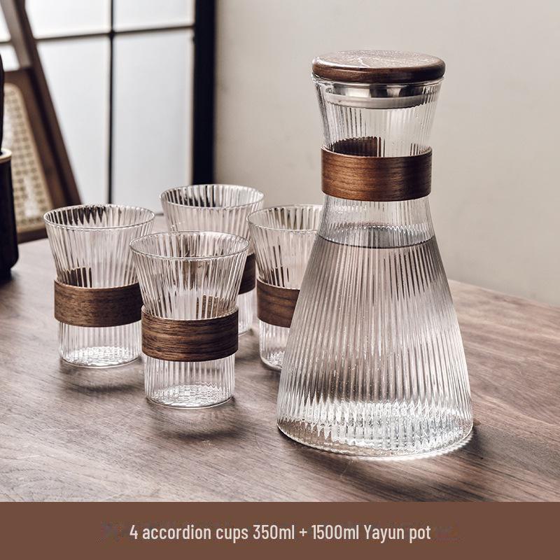 Gnas Chinese Style Heat-Resistant Glass Water and Tea Cup Set with Cold Water Kettle for Guests