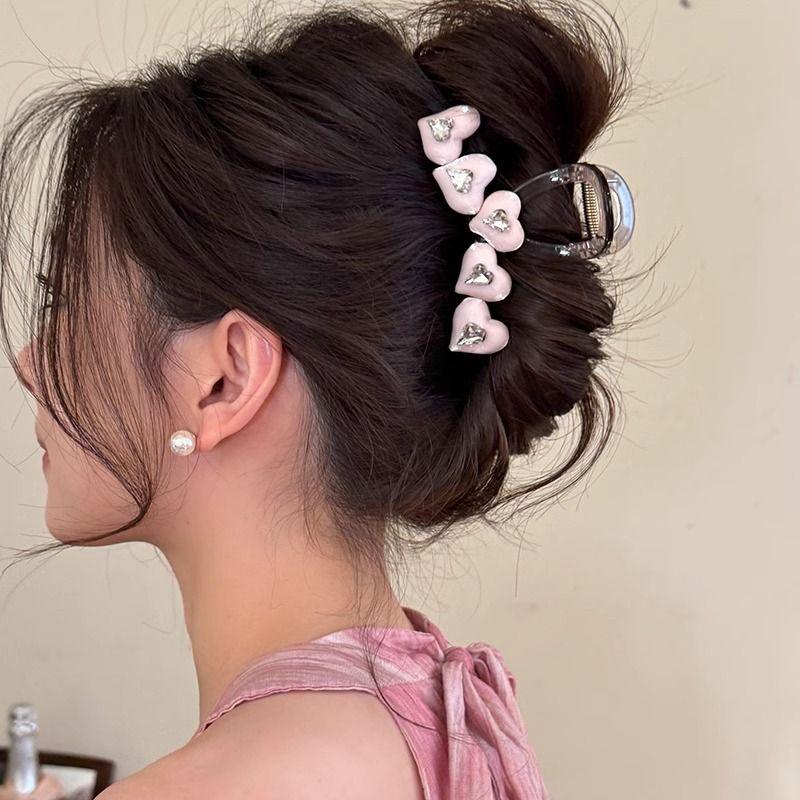 1pc Korean exquisite heart grabbing clip for women's high-end sense, new temperament hair clip, summer simple shark clip