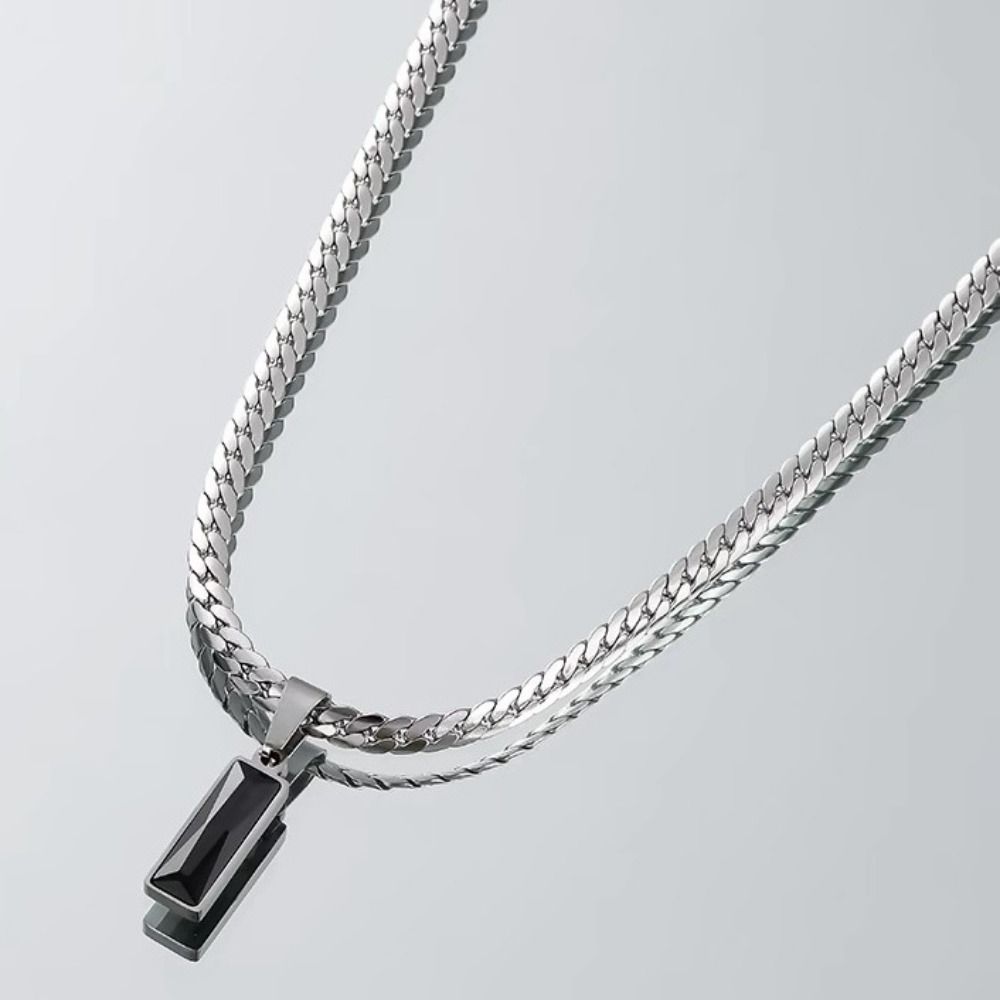 Geometric Snake Bone Necklace Square Hip-hop Chain Simple Black Pendant  Men Women