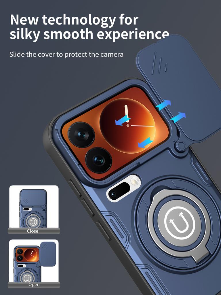 Anti-slip Armor Shockproof Case For Xiaomi 17 Pro Max Slide Camera Lens Protection Metal Ring Stand TPU Frame Plastic Back Cover