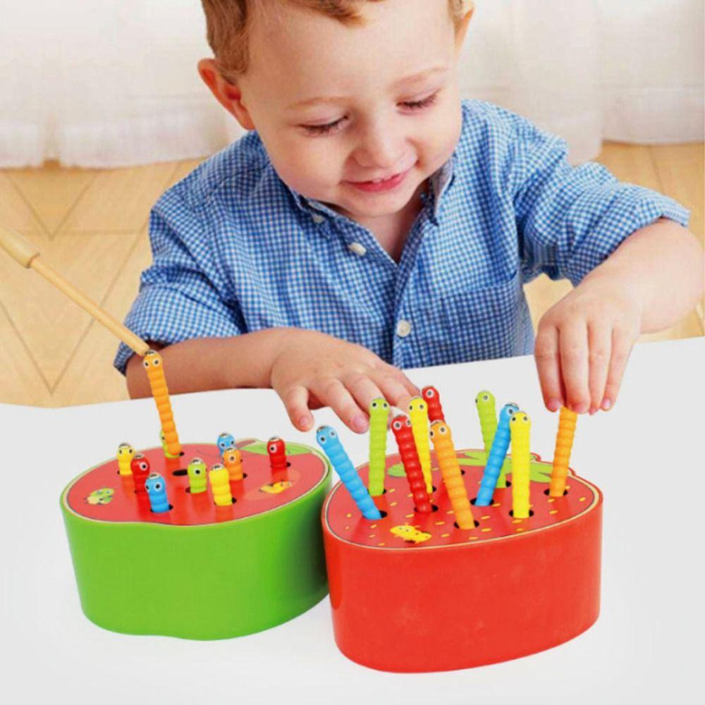 Wooden Catching Worms Game Color Sorting Educational Apple Game For Toddlers