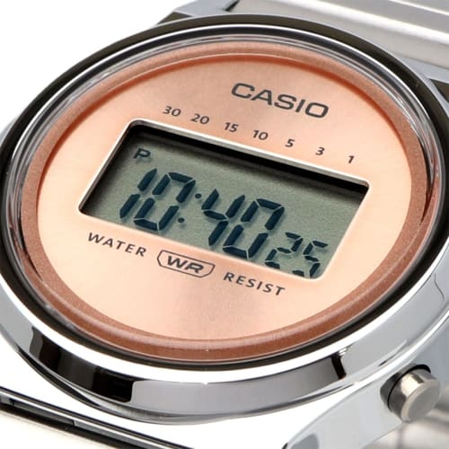 CASIO Casio Standard Cheap Casio CASIO CLASSIC Women's Quartz Digital Wristwatch with Resin, Stainless Steel, and Metal Finishes, Silver and Salmon Pi