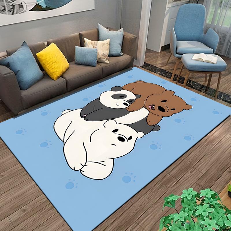 Cartoon Bear Stack Carpet with Blue Paw Print Background Design Suitable for Use As an Anti-slip for Living Room Bedroom Sofas